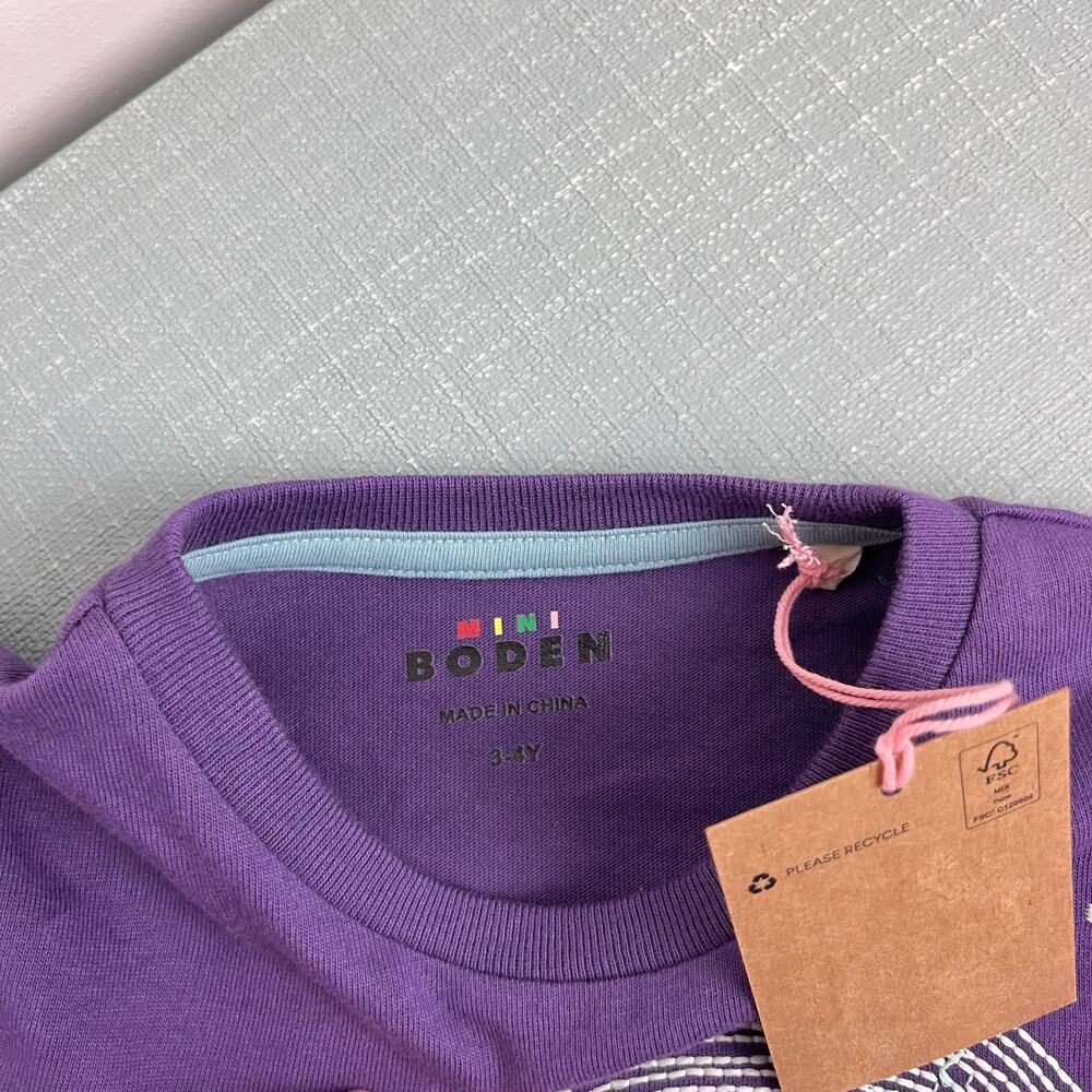 Mini Boden Kids' Long Sleeve Glow Superstitch T-Shirt Loganberry Bat 3-4 NWT - Picture 4 of 5